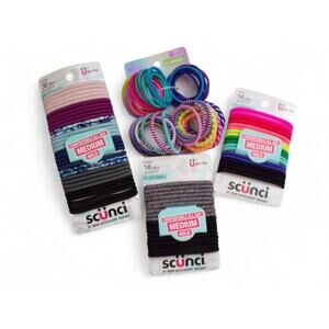 Scunci All Day Comfort Hair Elastic Lot Small & Medium Size Colorful #025